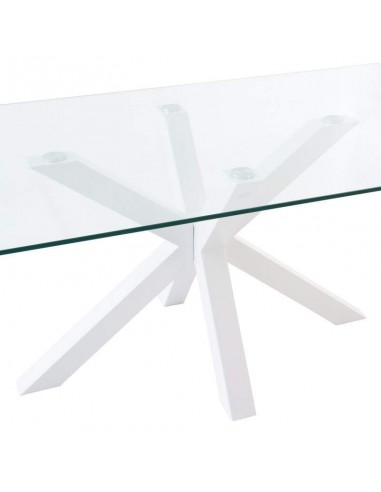 Mesa Diseño Arya 140x90, Cristal Transparente, metal blanco