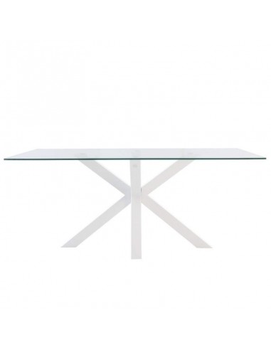 Mesa design Arya 140x90, Vidro Transparente, metal branco