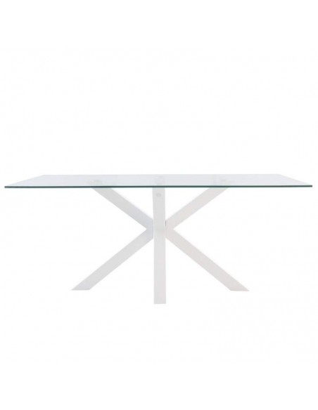 Mesa design Arya 140x90, Vidro Transparente, metal branco Mesa design Arya 140x90, Vidro Transparente, metal branco