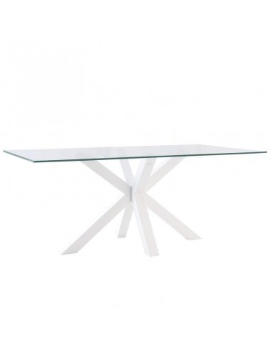 Mesa design Arya 140x90, Vidro Transparente, metal branco