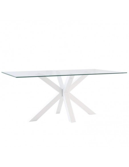 Mesa Diseño Arya 140x90, Cristal Transparente, metal blanco Mesa Diseño Arya 140x90, Cristal Transparente, metal blanco