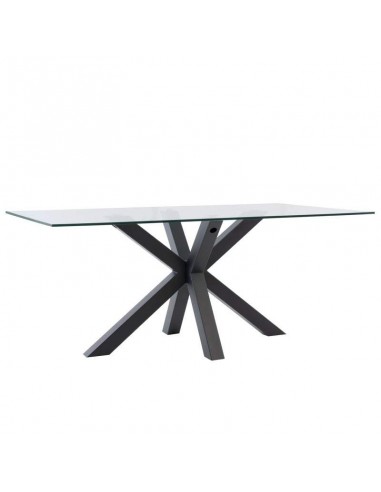 Mesa Diseño Arya 140x90, Cristal Transparente, metal negro