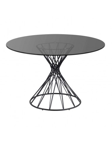 Mesa Redonda Niut de vidro Pernas de aço acabamento preto Ø 120 cm.