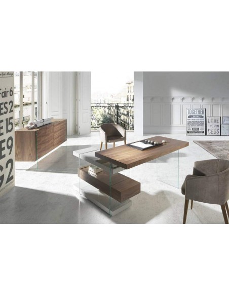 ESCRITORIO RUMBLE 140x65(127) NOGAL y GRIS, CRISTAL ESCRITORIO RUMBLE 140x65(127) NOGAL y GRIS, CRISTAL
