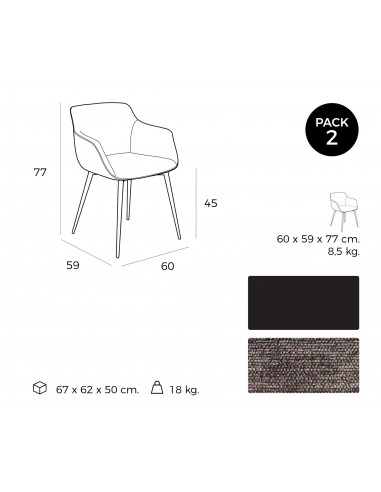 SILLA con brazos Atvance, TELA gris, ACERO NEGRO