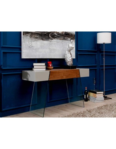 Console Faraó 120x40 madeira nogueira, vidro