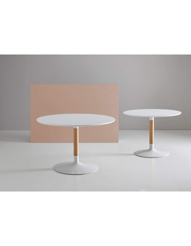 TIC mesa redonda 100, branco, pé de madeira carvalho