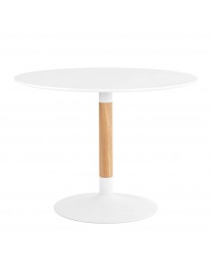 TIC Mesa redonda 100, Blanco, pie de madera roble