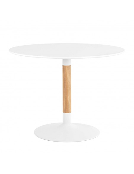 TIC Mesa redonda 100, Blanco, pie de madera roble