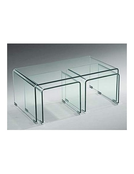Conjunto de 3 cristal curvo tabelas de ninho TRIDEN Conjunto de 3 cristal curvo tabelas de ninho TRIDEN