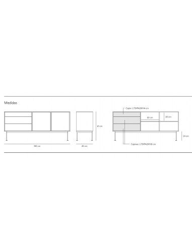 Teulat APARADOR minimalista YOKO 180x45, GRIS ANTRACITA, ROBLE
