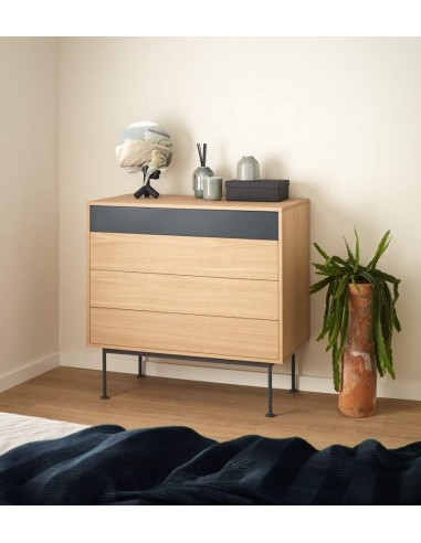 Teulat cómoda minimalista YOKO 90x45, GRIS ANTRACITA, ROBLE