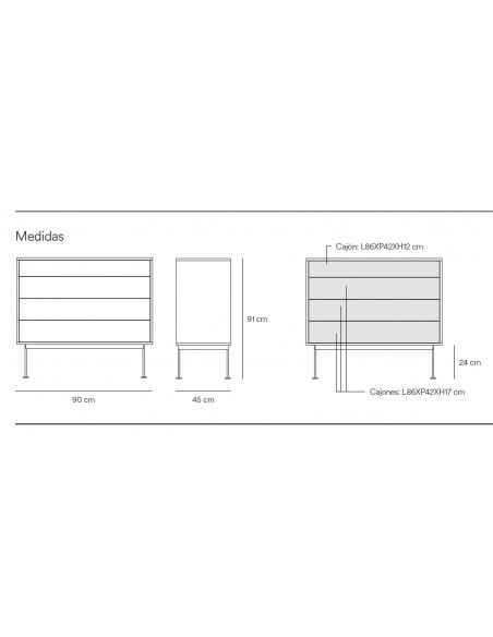 Teulat cómoda minimalista YOKO 90x45, TEJA, ROBLE