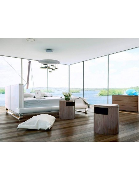 MESA DE CABECEIRA REDONDA POLARIS, MADEIRA NOGUEIRA MESA DE CABECEIRA REDONDA POLARIS, MADEIRA NOGUEIRA