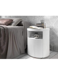 Mesa de cabeceira redonda POLARIS, Madeira, Branco Brilho 2