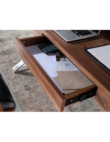 ESCRITORIO BLIND 120x60, NOGAL, ACERO CROMADO