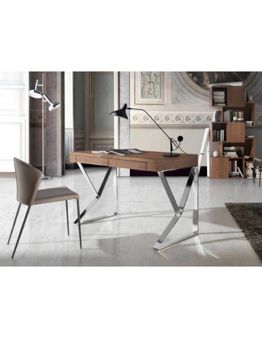 ESCRITORIO BLIND 120x60, NOGAL, ACERO CROMADO