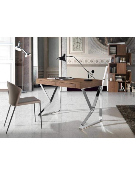 ESCRITORIO BLIND 120x60, NOGAL, ACERO CROMADO