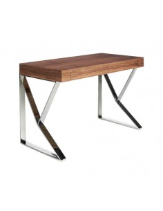 ESCRITORIO BLIND 120x60, NOGAL, ACERO CROMADO