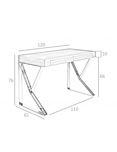 Mesa BLIND 120x60, Branco Brilho, aço CROMADO