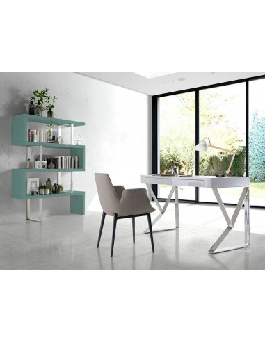 ESCRITORIO BLIND 120x60, Blanco Brillo, ACERO CROMADO