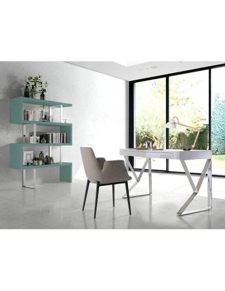 ESCRITORIO BLIND 120x60, Blanco Brillo, ACERO CROMADO