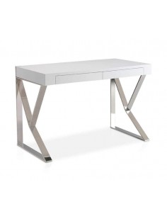 Mesa BLIND 120x60, Branco Brilho, aço CROMADO