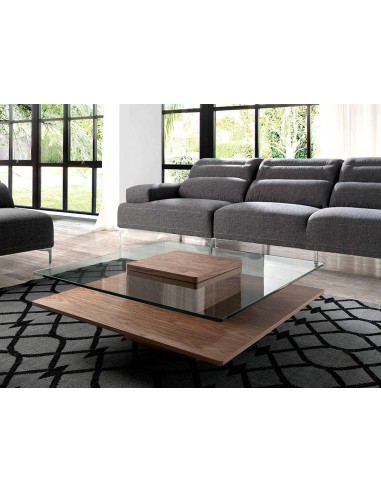 MESA DE CAFÉ QUADRADA MIKO 100, VIDRO, NOZ