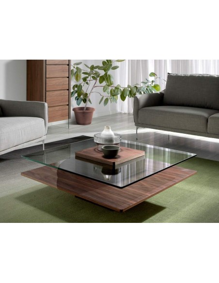 MESA CENTRO CUADRADA MIKO 100, CRISTAL, NOGAL MESA CENTRO CUADRADA MIKO 100, CRISTAL, NOGAL