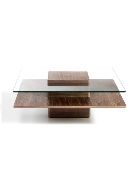 MESA DE CAFÉ QUADRADA MIKO 100, VIDRO, NOZ MESA DE CAFÉ QUADRADA MIKO 100, VIDRO, NOZ