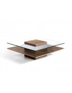 MESA CENTRO CUADRADA MIKO 100, CRISTAL, NOGAL