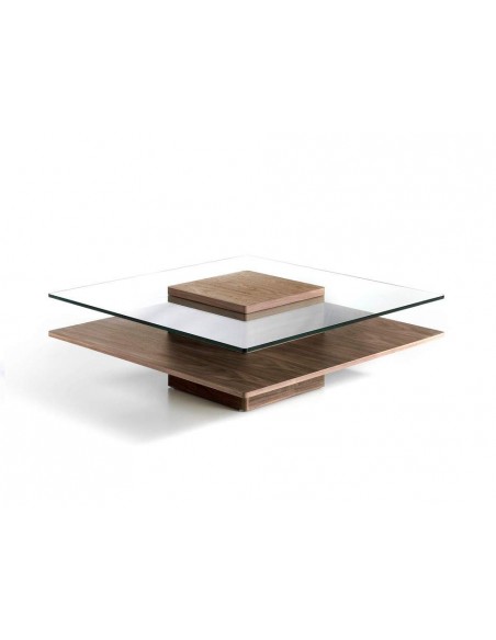 MESA DE CAFÉ QUADRADA MIKO 100, VIDRO, NOZ MESA DE CAFÉ QUADRADA MIKO 100, VIDRO, NOZ