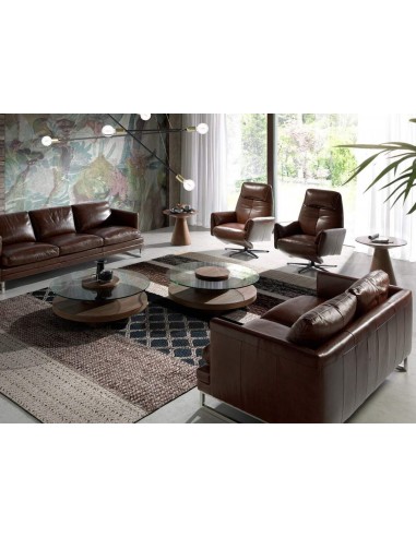 MESA CENTRO REDONDA MIKO 100, CRISTAL, NOGAL