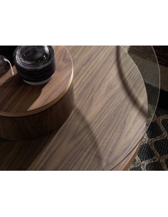 MESA DE CAFÉ REDONDA MIKO 100, VIDRO, NOZ 2