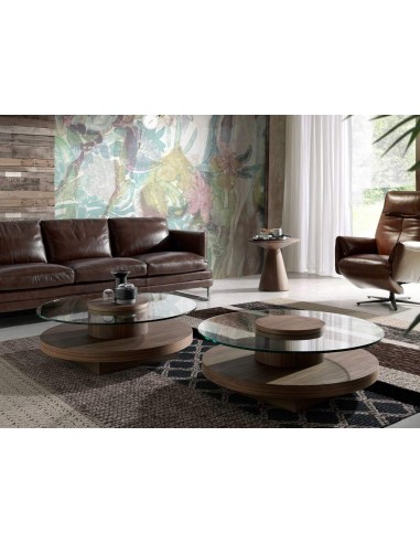 MESA DE CAFÉ REDONDA MIKO 100, VIDRO, NOZ