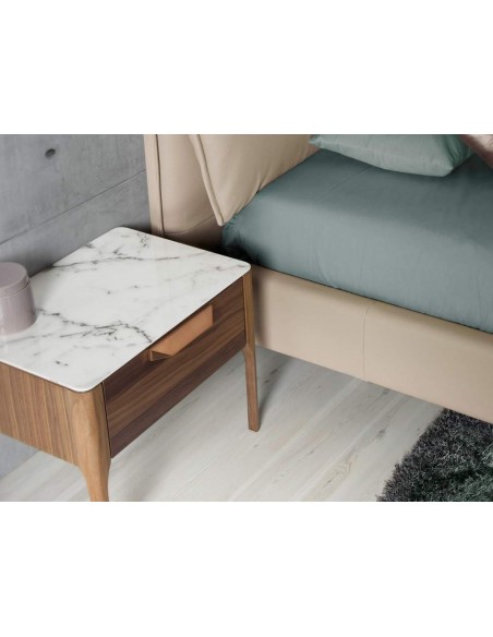 MESITA NOCHE Enigma FIBRA EFECTO MÁRMOL, NOGAL