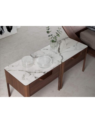 Mesa de cabeceira Enigma FIBRA efeito mármore, nogueira