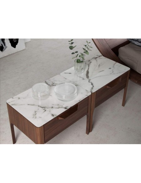 MESITA NOCHE Enigma FIBRA EFECTO MÁRMOL, NOGAL