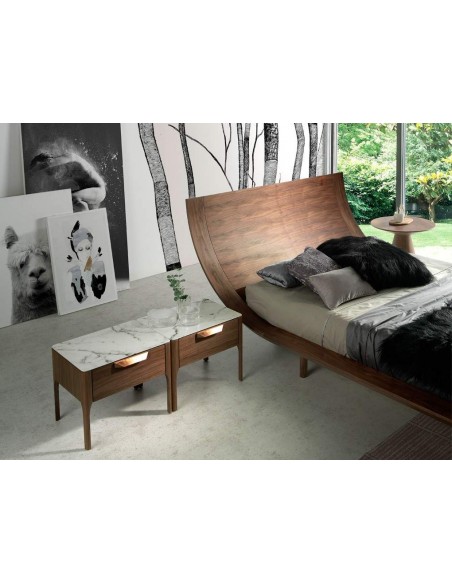 MESITA NOCHE Enigma FIBRA EFECTO MÁRMOL, NOGAL