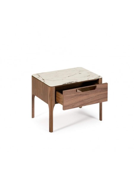 MESITA NOCHE Enigma FIBRA EFECTO MÁRMOL, NOGAL