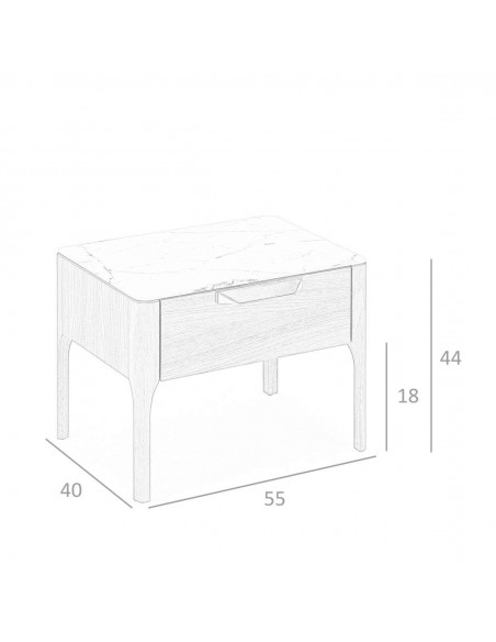 MESITA NOCHE Enigma FIBRA EFECTO MÁRMOL, NOGAL