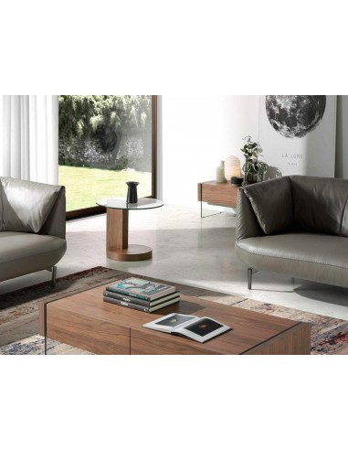 MESITA DE RINCÓN LEA 60, NOGAL Y TAPA DE CRISTAL