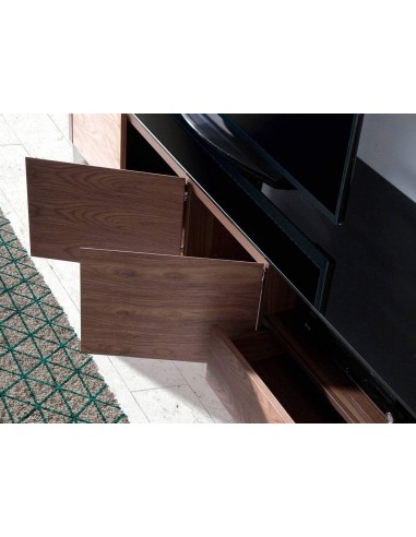 Armário moderno gigante 200x50, noz e vidro preto