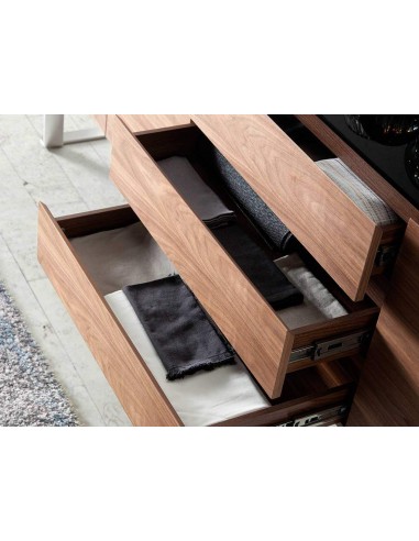 APARADOR moderno Giant 200x50, NOGAL Y CRISTAL NEGRO