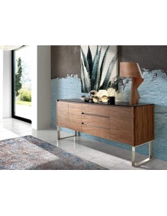 APARADOR moderno Giant 200x50, NOGAL Y CRISTAL NEGRO 2