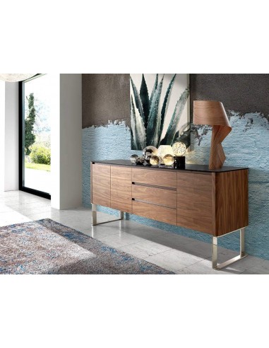 APARADOR moderno Giant 200x50, NOGAL Y CRISTAL NEGRO