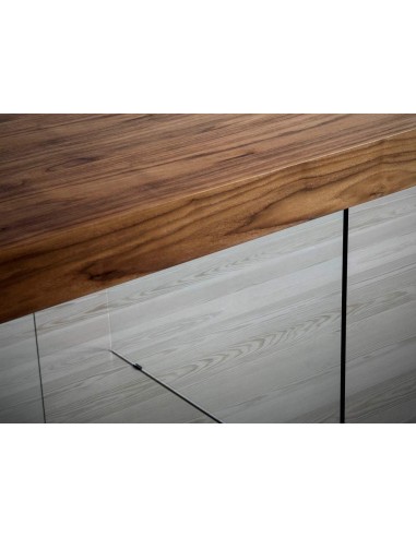 MESA COMEDOR Fantasy 200x100, MADERA NOGAL, CRISTAL