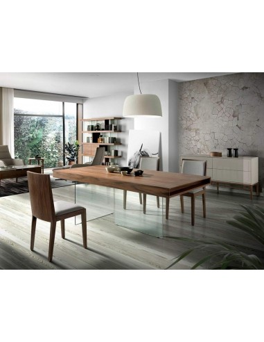 Mesa de jantar Fantasy 200x100, madeira nogueira, vidro