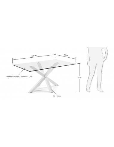 Mesa de diseño Argo 160x90, cristal y patas de...