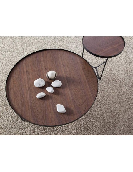 MESA CENTRO REDONDA Venus 100, NOGAL Y ACERO NEGRO